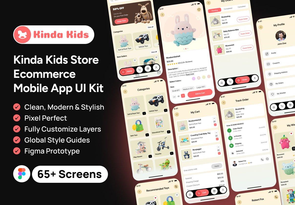 Kinda Kids Store -  Ecommerce  Mobile App UI Kit