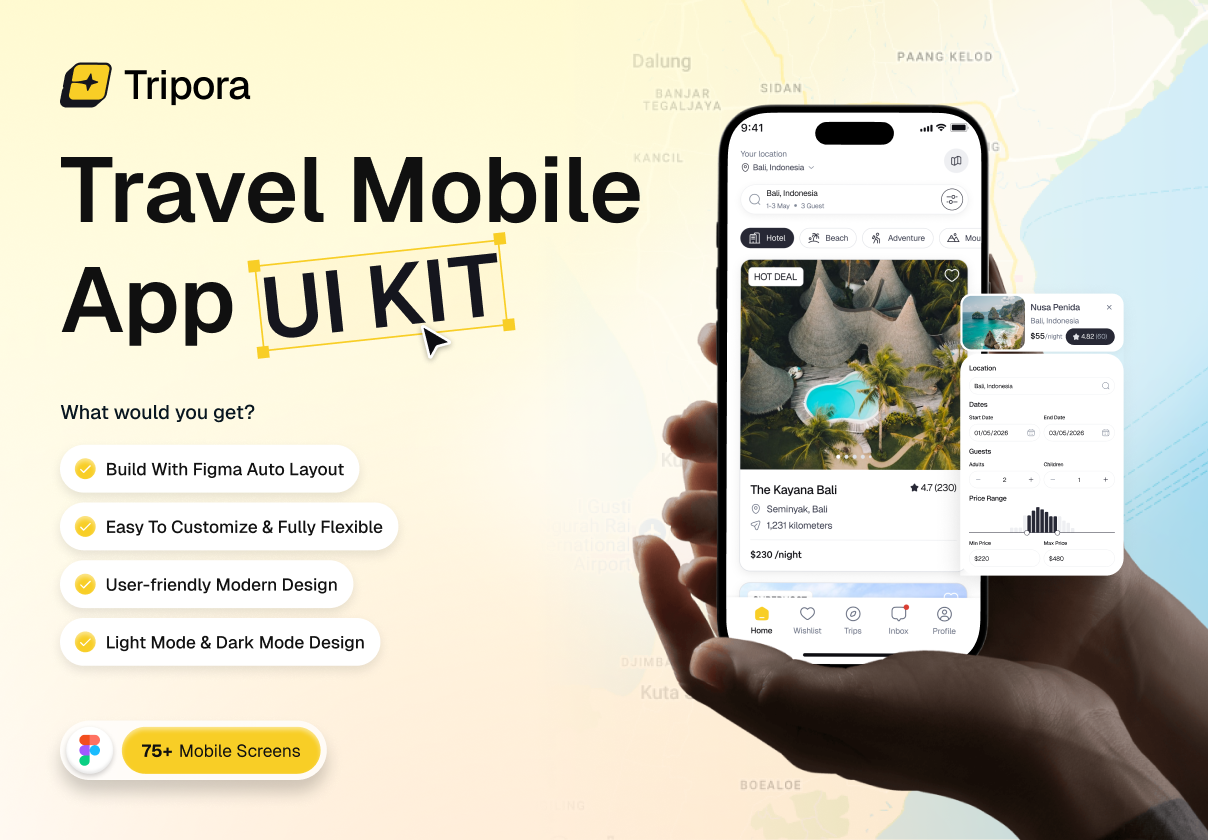 Tripora - Travel Mobile App UI KIT - Mobile design asset by ui8