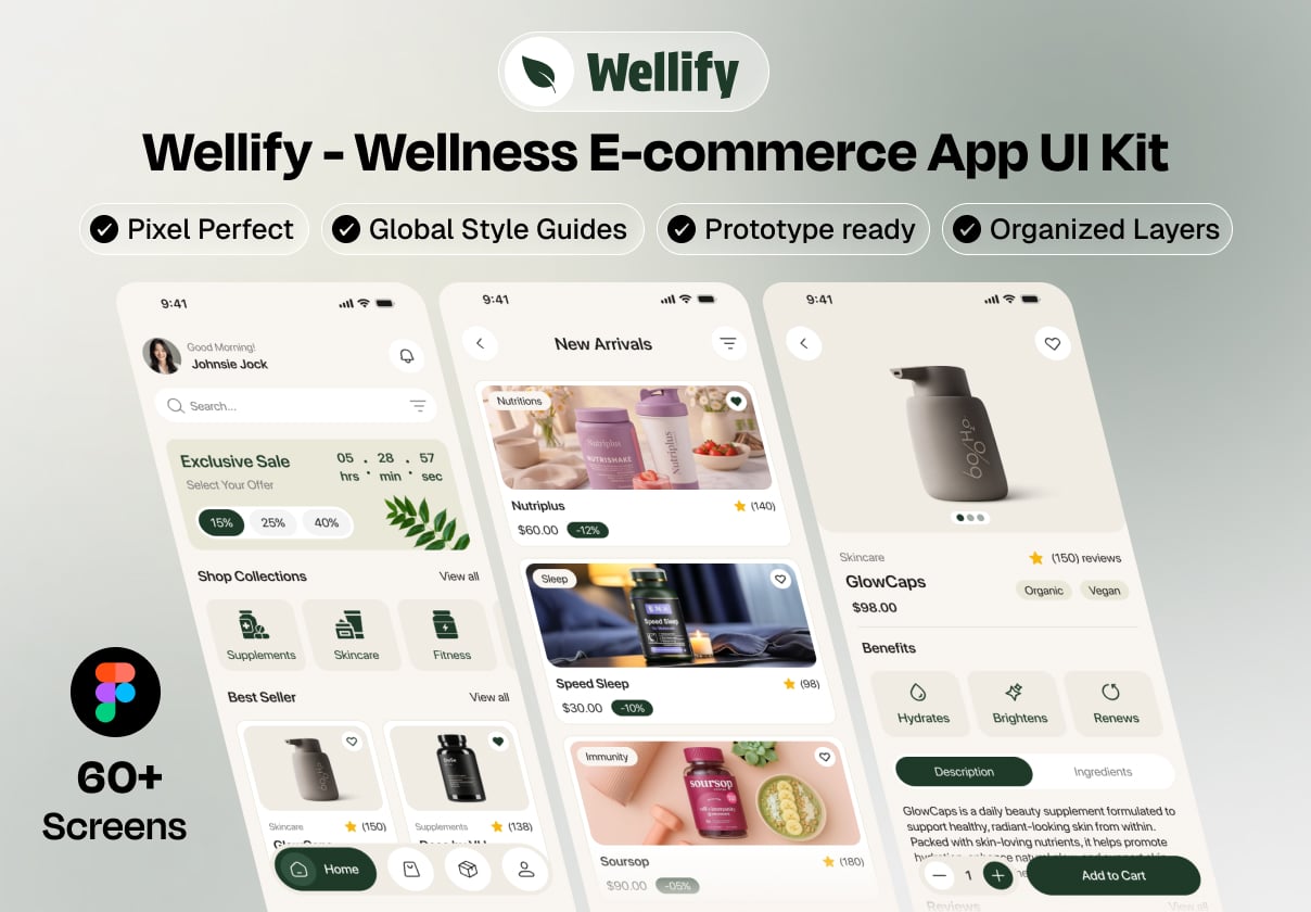 Wellify - Wellness E-commerce App UI Kit - Ecommerce, Mobile design asset by ui8