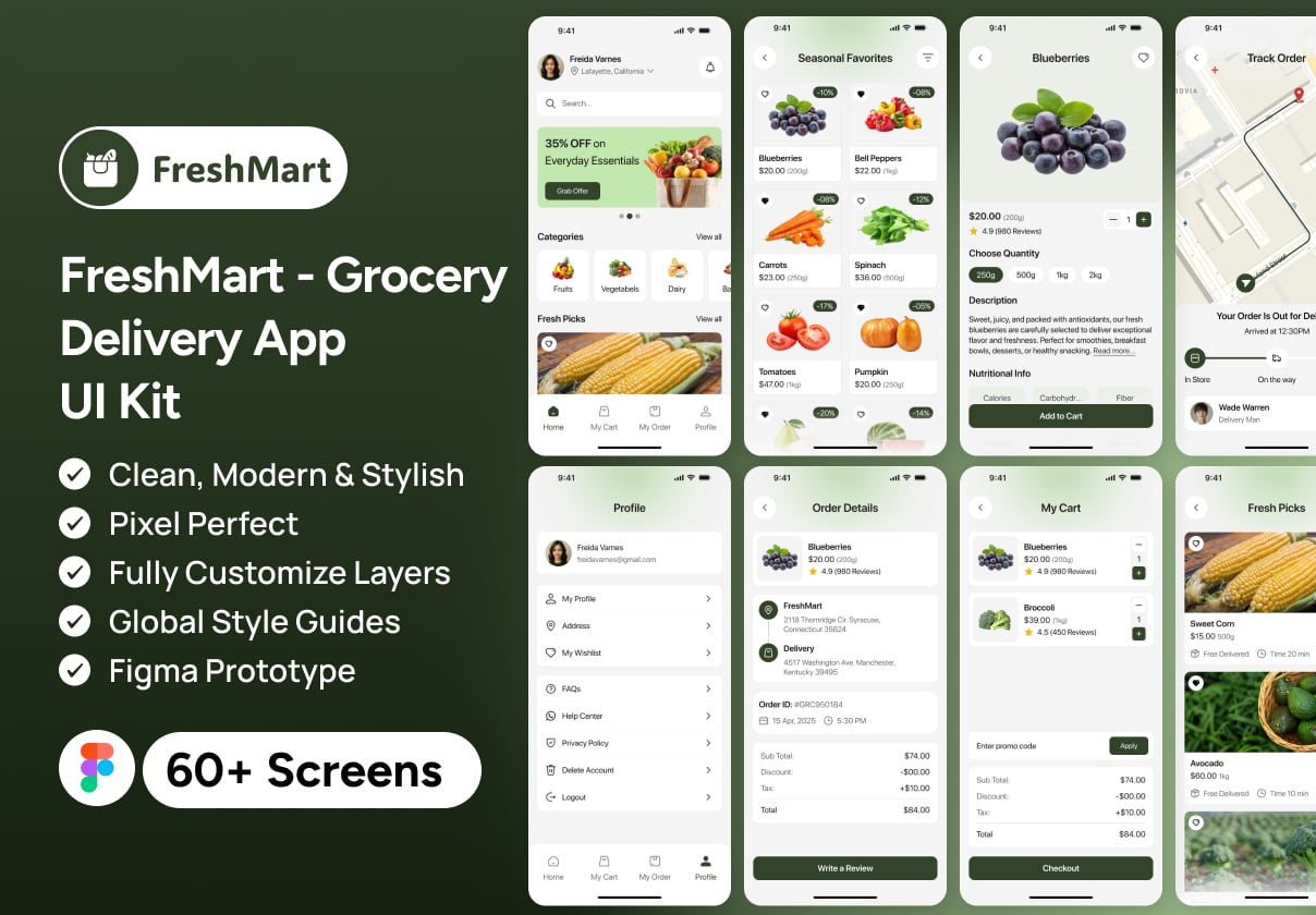FreshMart - Grocery Delivery App UI Kit - Mobile design asset by ui8