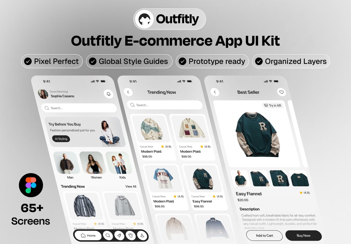 Outfitly – Fashion E-Commerce App UI Kit - Ecommerce, Mobile design asset by ui8