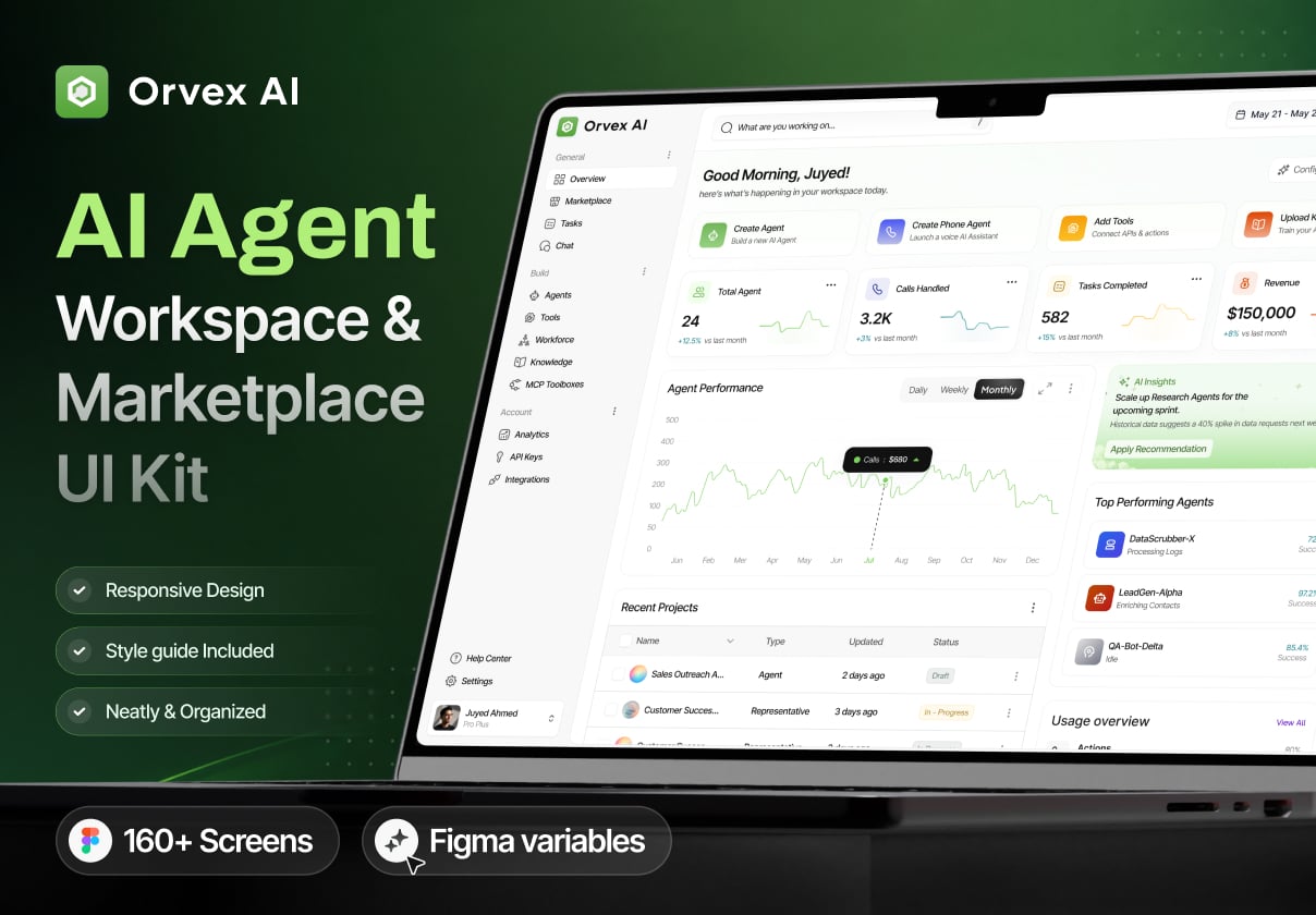 Orvex - AI Agent Workspace & Marketplace UI Kit