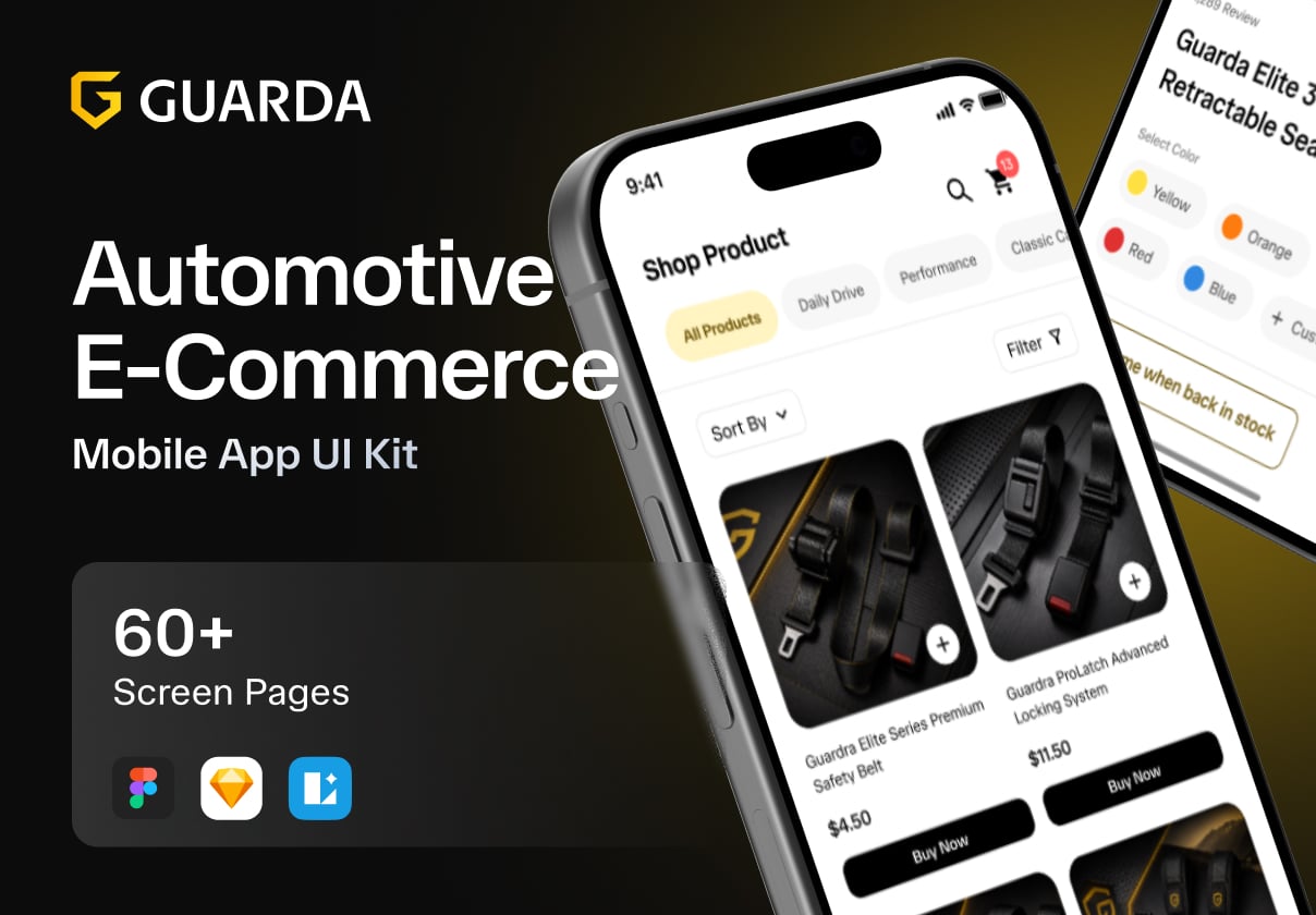 Guarda - Automotive Ecommerce Mobile App UI Kit - Ecommerce, Mobile design asset by ui8