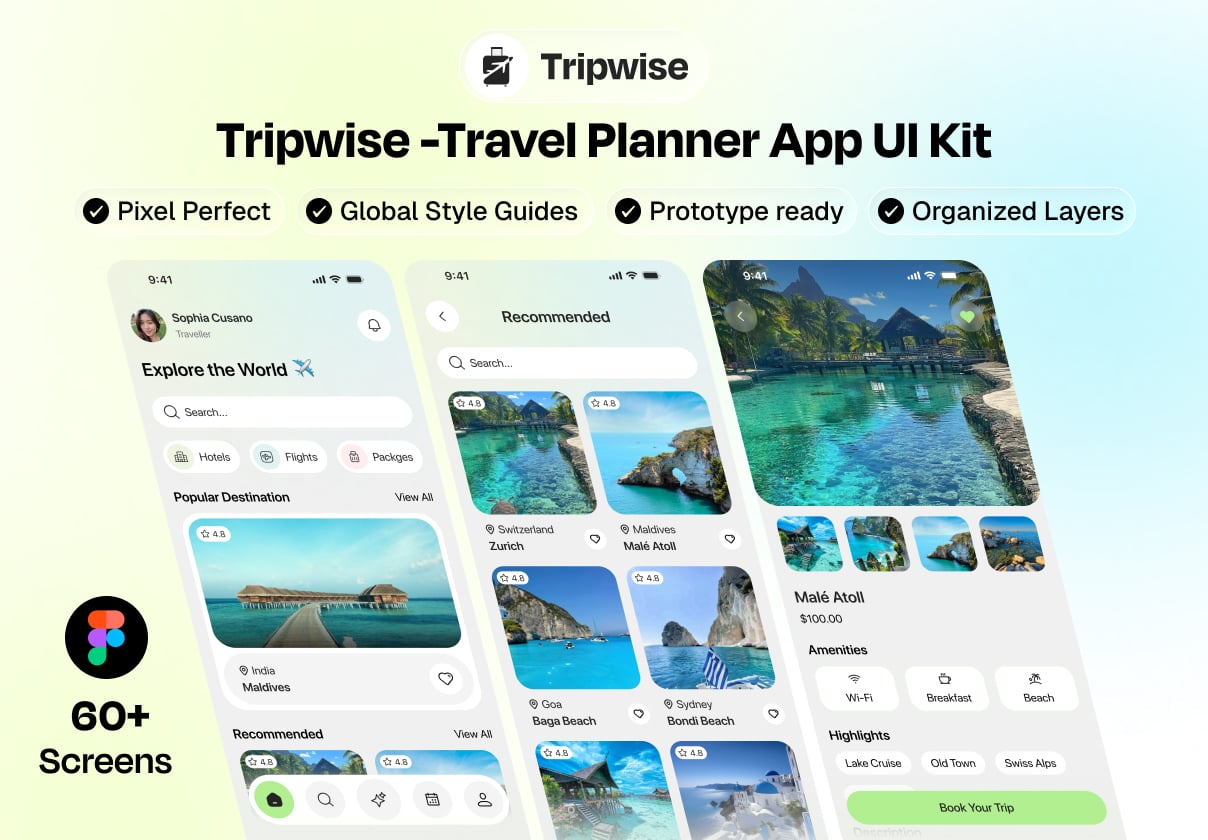 Tripwise – Travel Planner App UI Kit - Mobile design asset by ui8