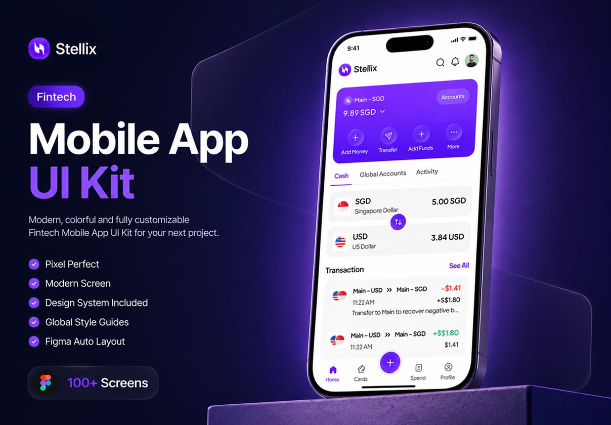 Fintech Mobile App UI Kit - Mobile design asset by ui8
