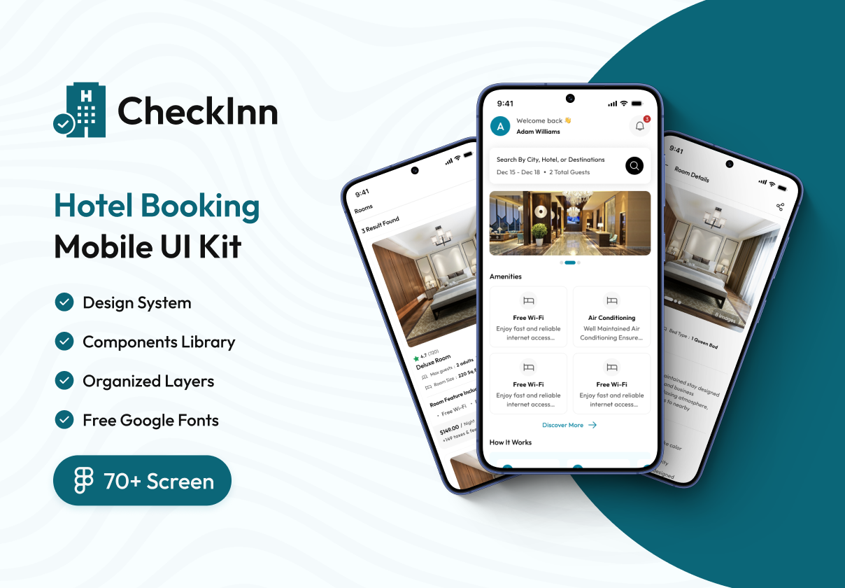 CheckInn – Hotel Booking Mobile UI Kit - Mobile design asset by ui8