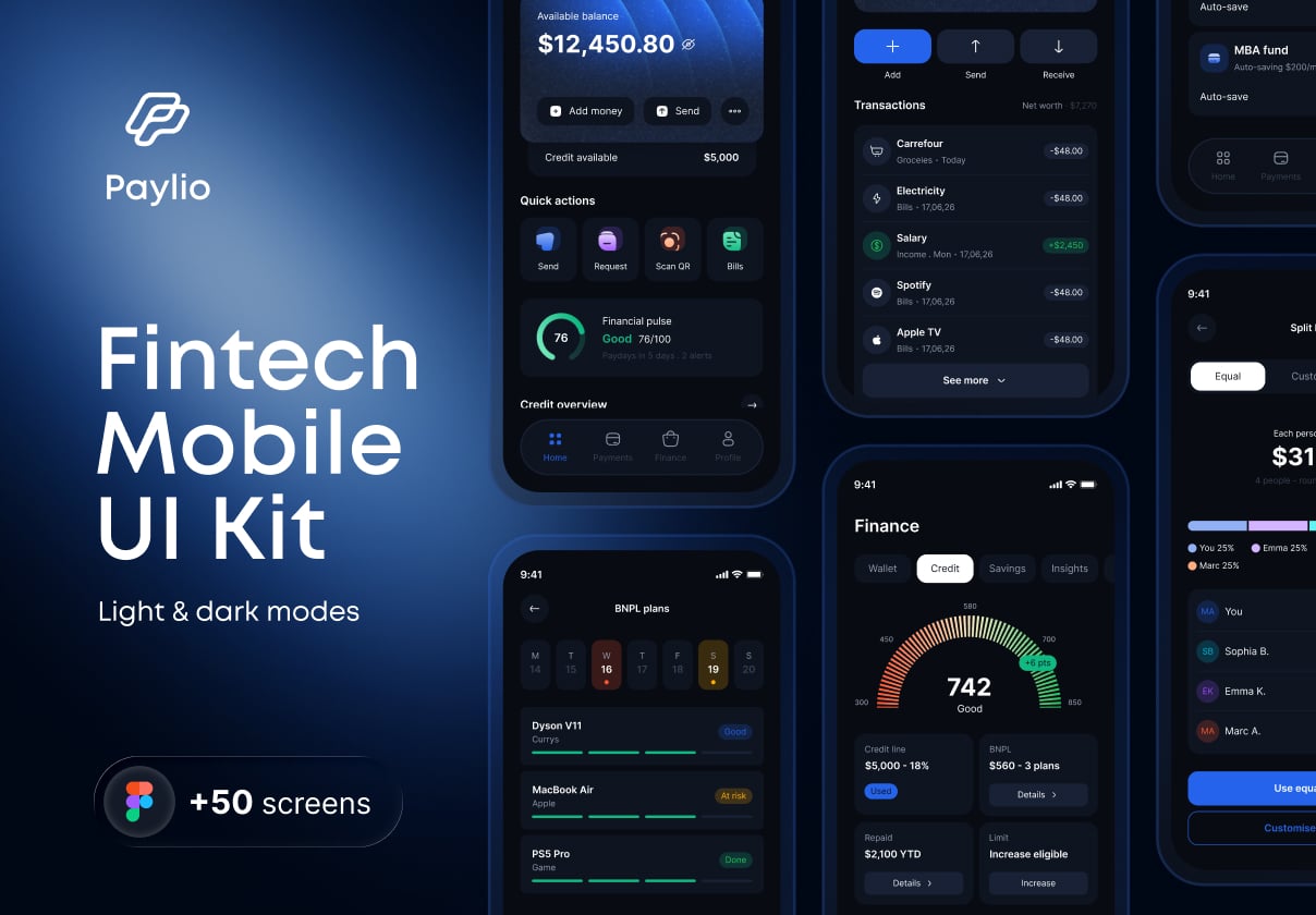 Paylio-Fintech mobile app - Mobile design asset by ui8