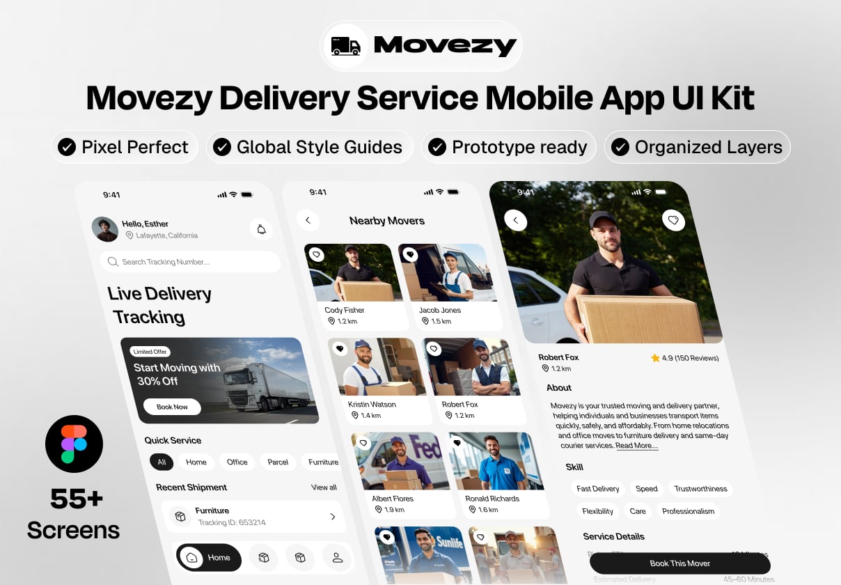 Movezy Delivery Service Mobile App UI Kit - Mobile design asset by ui8