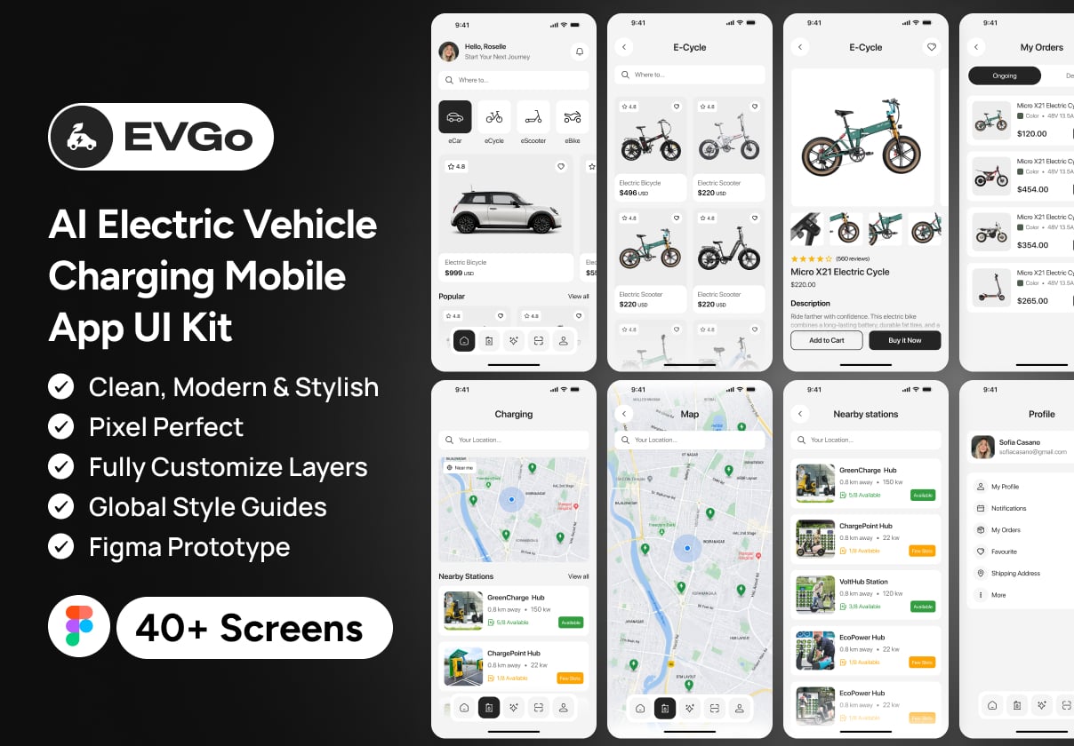 AI Electric Vehicle Charging Mobile App - Mobile design asset by ui8