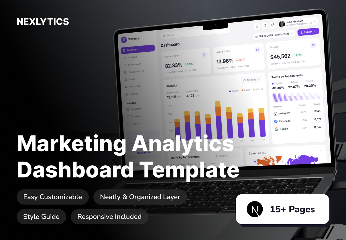 NEXLYTICS - Marketing Analytics Dashboard Template - Dashboard, Agency design asset by ui8