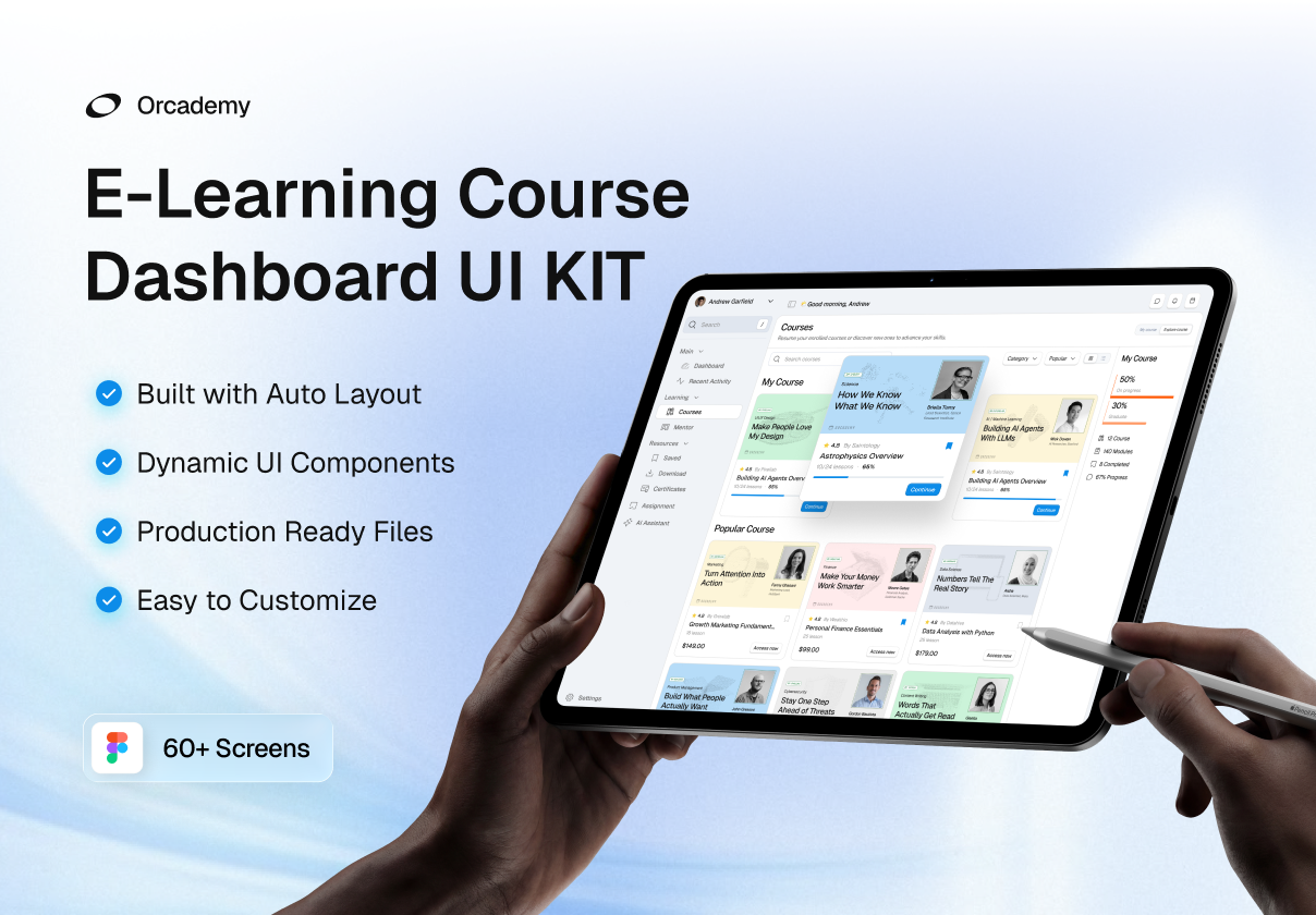 Orcademy - E-learning Dashboard UI KIT - Dashboard design asset by ui8