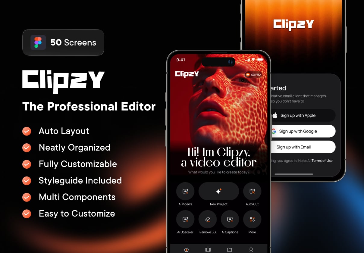 Clipzy - AI Video Editor UI Kit - Uncategorized design asset by ui8
