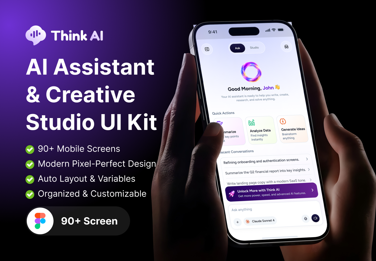 Think AI - AI Assistant & Creative Studio UI Kit - Portfolio, Agency design asset by ui8