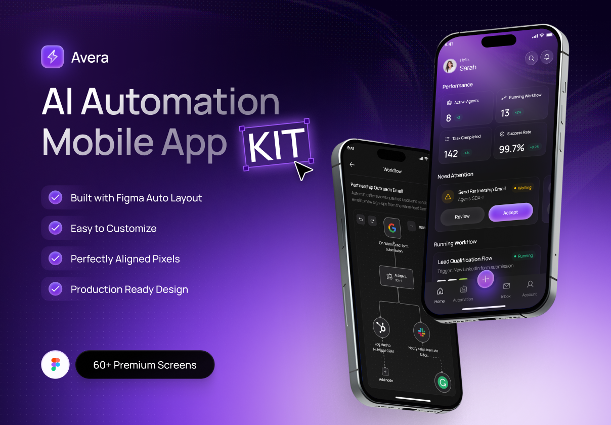 Avera - AI Automation Mobile App Kit - Mobile design asset by ui8