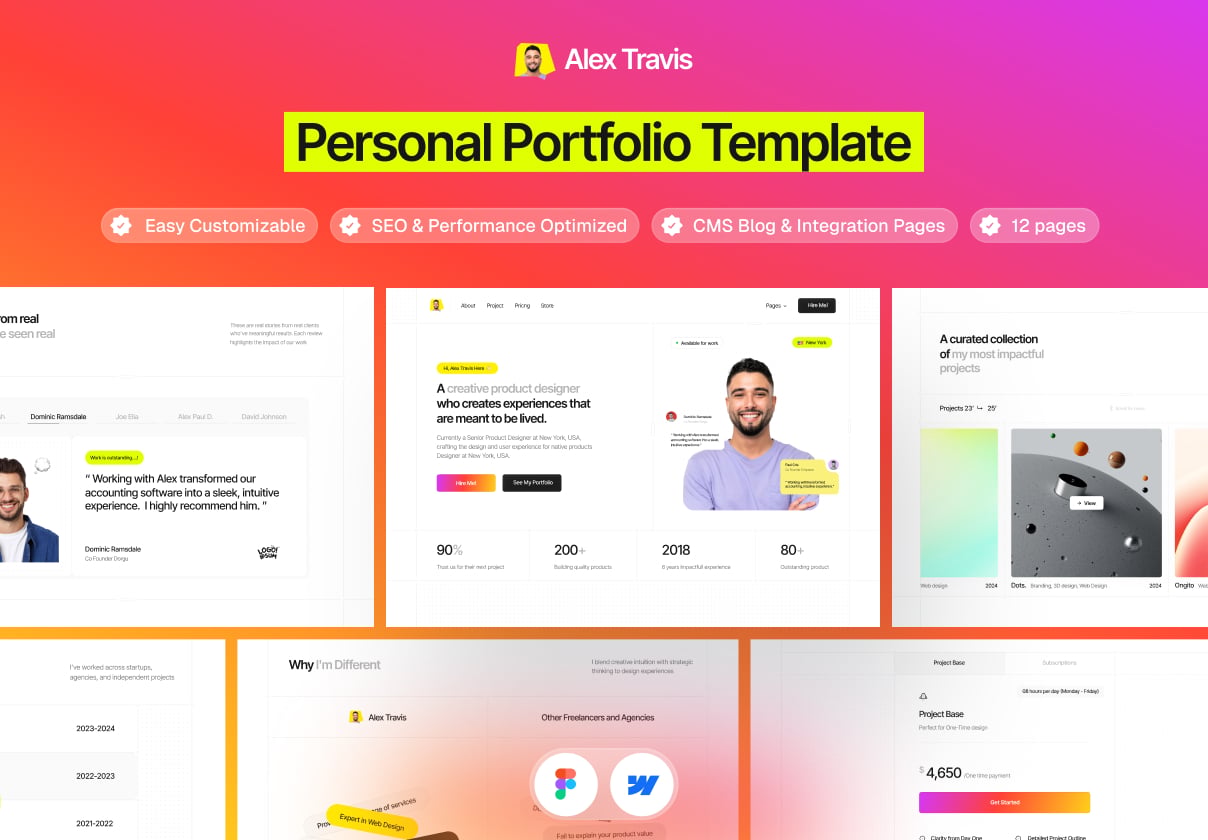 Alex Travis - Personal Portfolio Website - Portfolio design asset by ui8