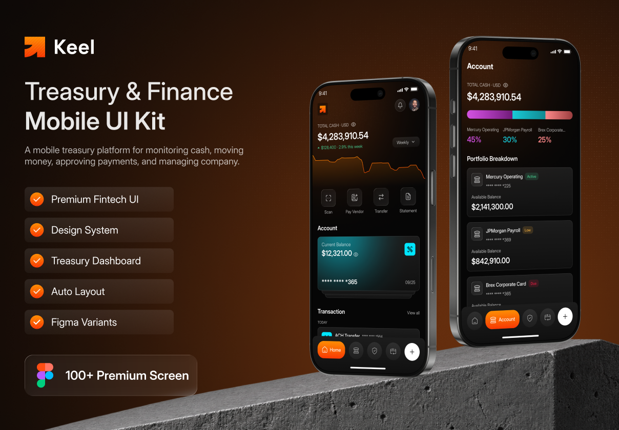 Keel – Treasury & Finance Mobile App UI Kit - Mobile design asset by ui8