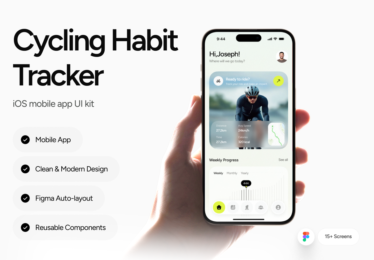 Cycling Habit Tracker – iOS Mobile App UI Kit - Mobile design asset by ui8