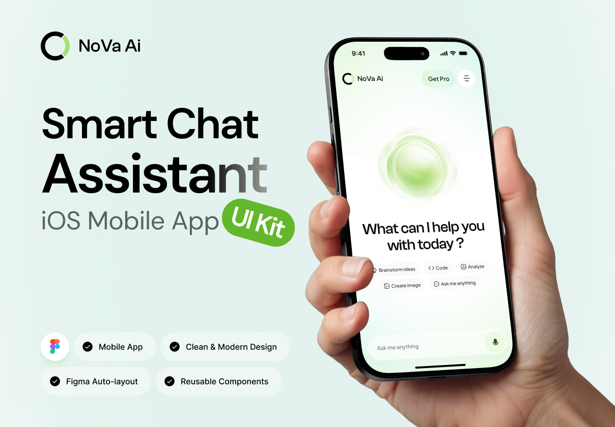 Smart Chat Assistant – iOS Mobile App UI Kit - Mobile design asset by ui8
