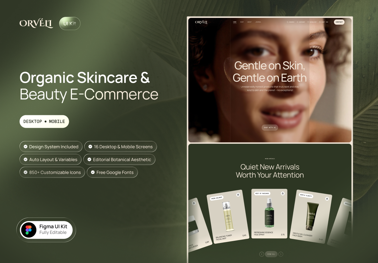 Orvéli – Organic Skincare E-Commerce UI Kit - Ecommerce design asset by ui8