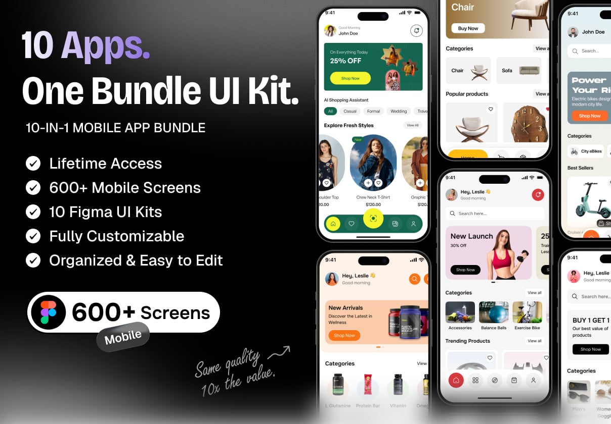 10-in-1 E-commerce Mobile App UI Kit Bundle - Ecommerce, Mobile design asset by ui8