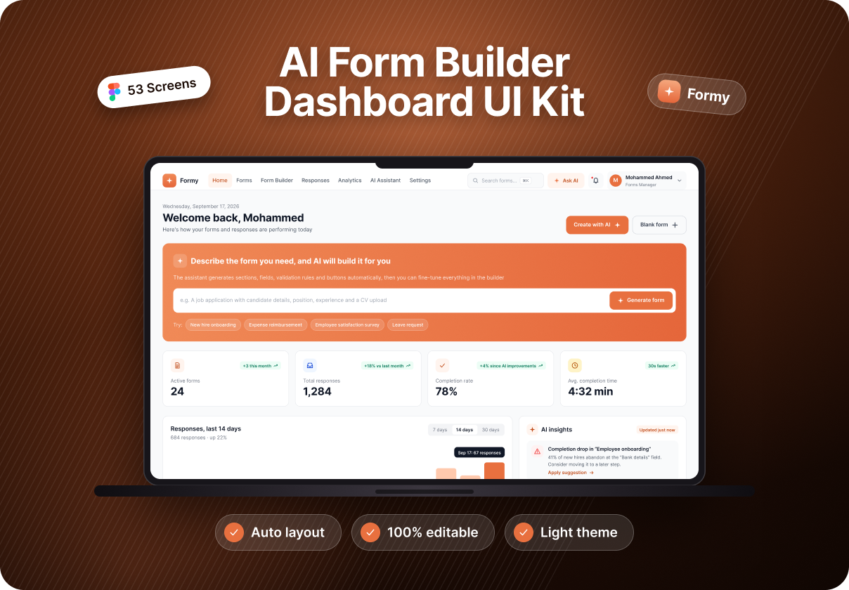 Formy — AI SaaS Form Builder UI Kit - SaaS design asset by ui8