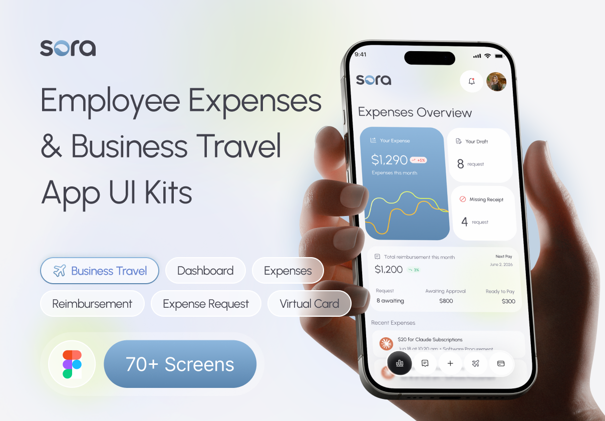 Sora - Employee Expenses & Business Travel App UI Kits - Mobile design asset by ui8