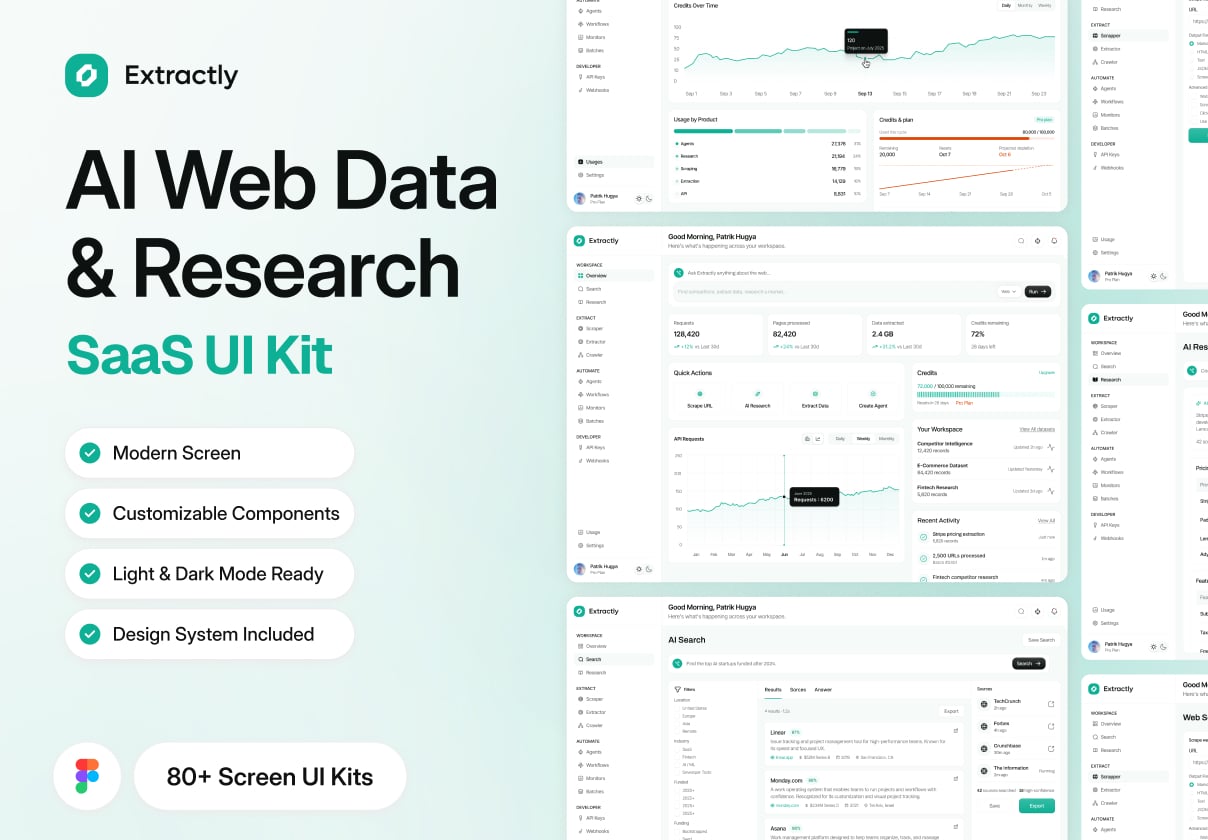 Extractly - AI Web Data & Research SaaS UI Kit - SaaS design asset by UI8