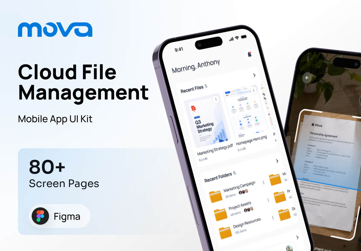 Mova - Cloud File Management Mobile App UI Kit - Mobile design asset by UI8