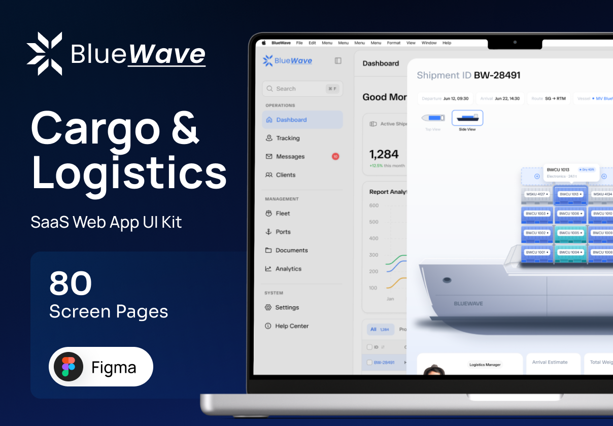 BlueWave - Cargo & Logistics Dashboard UI Kit - Dashboard design asset by UI8