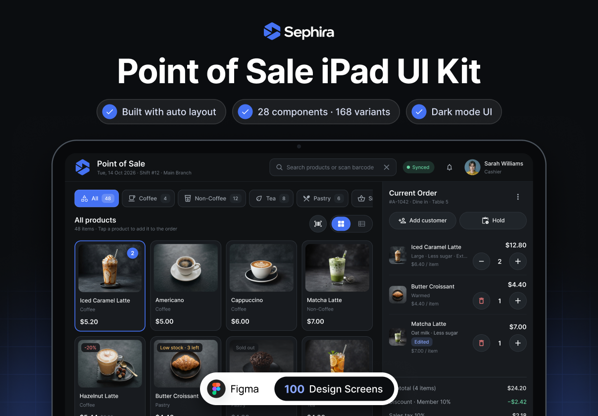 Sephira — iPad POS App UI Kit - Mobile design asset by UI8