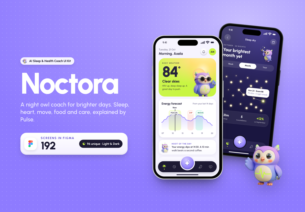 Noctora: AI Sleep & Health Coach iOS UI Kit (Dark & Light)