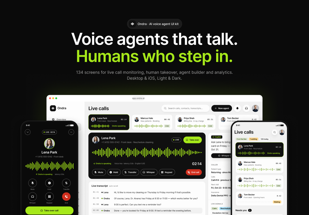 Ondra - AI Voice Agent UI Kit - design asset by UI8