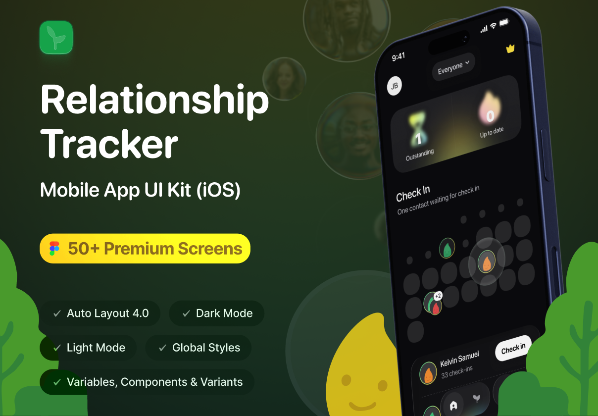 Foster - Relationship Tracker UI Kit (iOS) - Mobile design asset by ui8