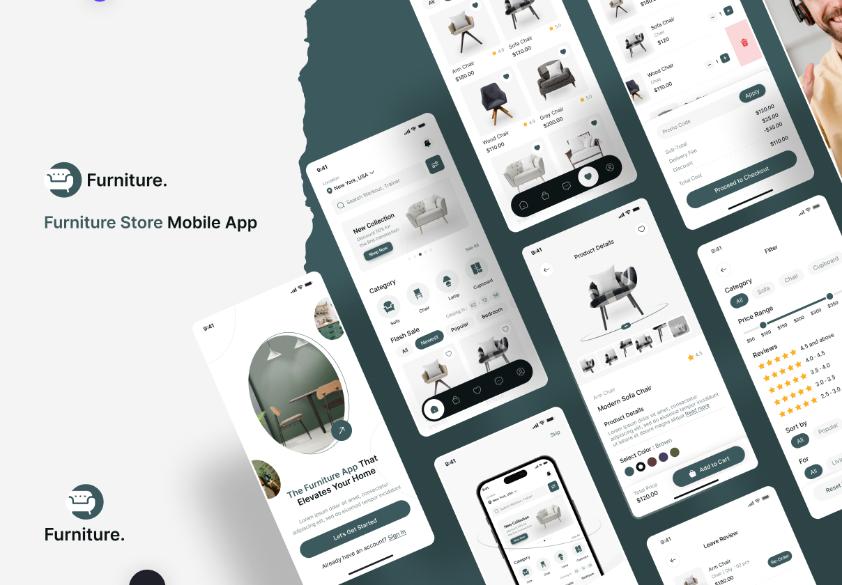 Furniture Store E-Commerce Mobile App UI Kit - Ecommerce, Mobile design asset by ui8