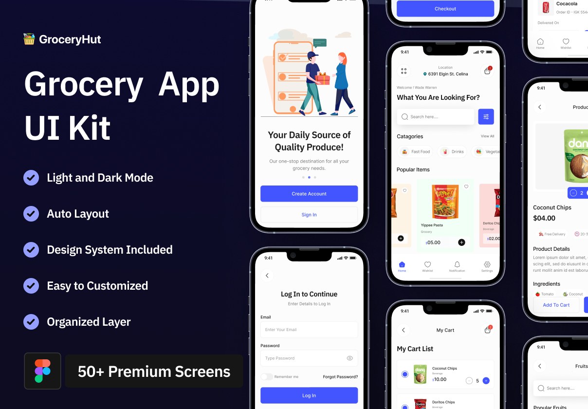 Gorcery Hut - Grocery Store App UI Kit - Ecommerce, Mobile design asset by UI8