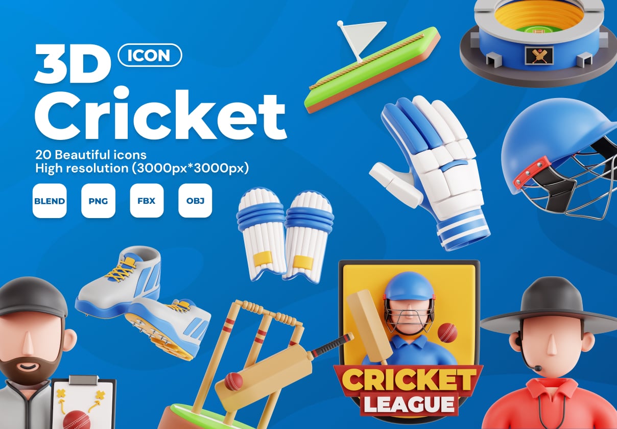Cricket 3D Icon Set - Uncategorized design asset by ui8
