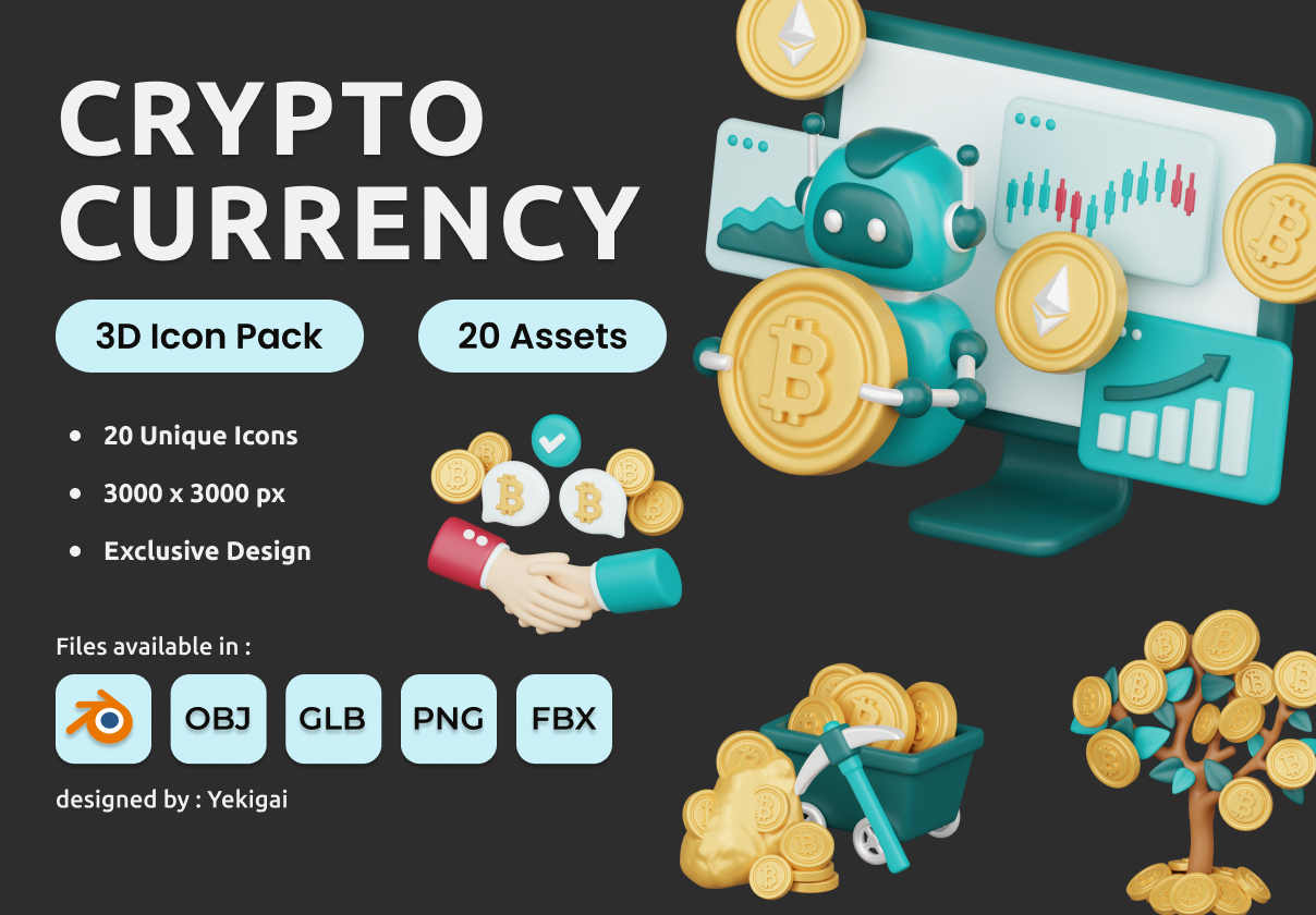 Cryptocurrency 3D Illustrations Pack - Uncategorized design asset by ui8