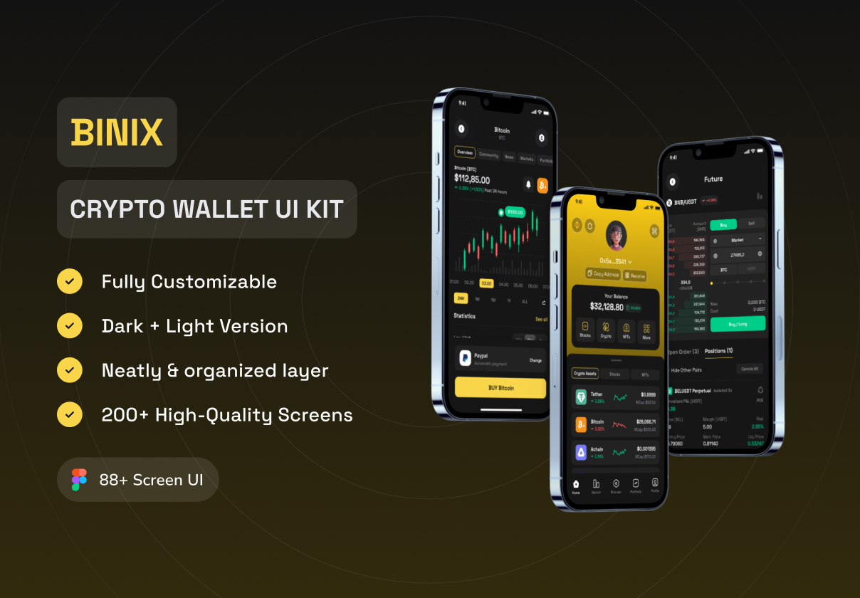 BINIX - Crypto Wallet UI Kit - design asset by UI8