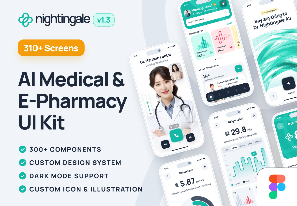 nightingale UI Kit: AI Medical & E-Pharmacy App