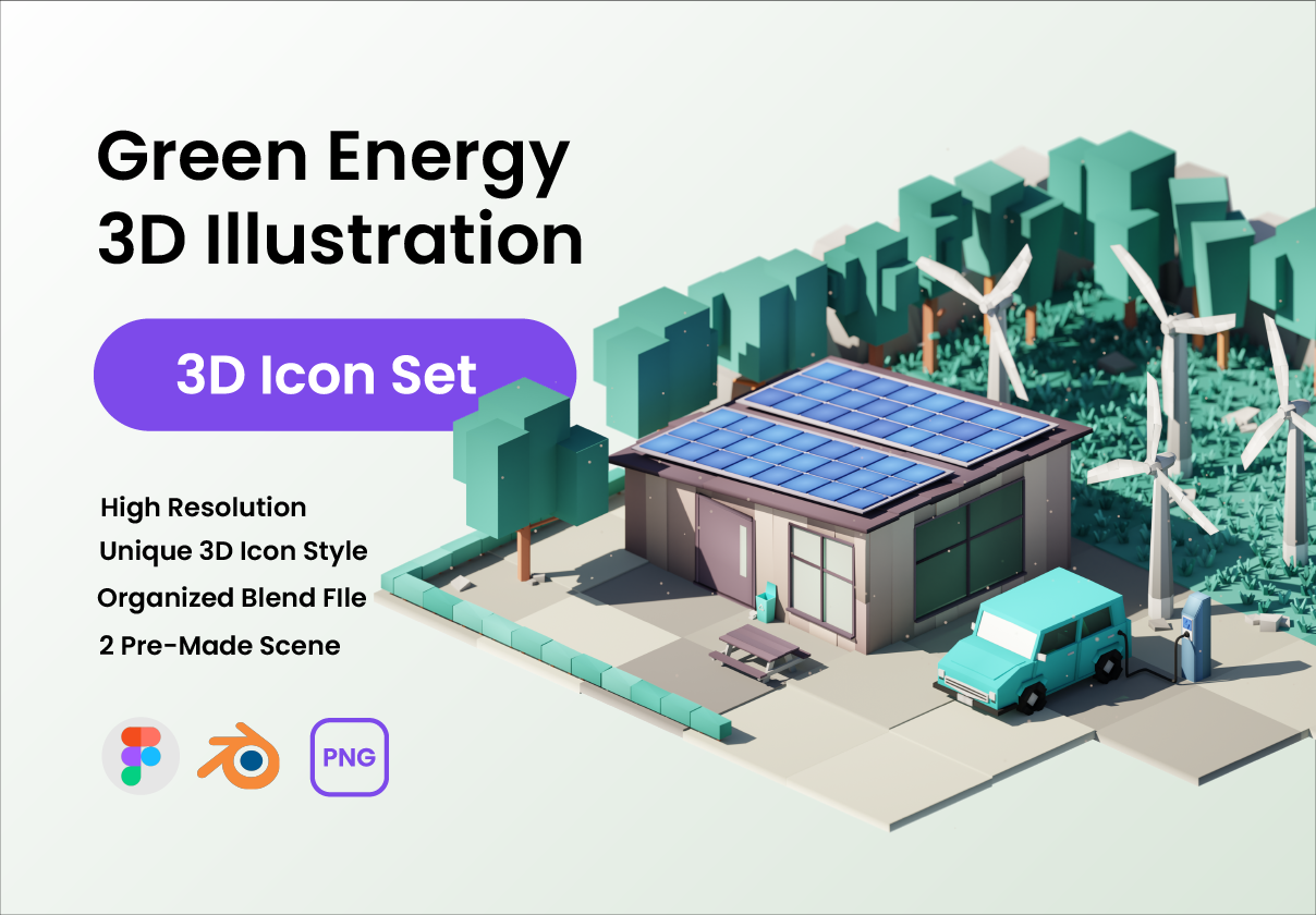 Green Energy 3D Illustration - design asset by UI8
