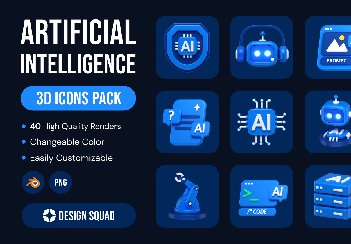 Artificial Intelligence 3D Icons Pack - SaaS design asset by ui8