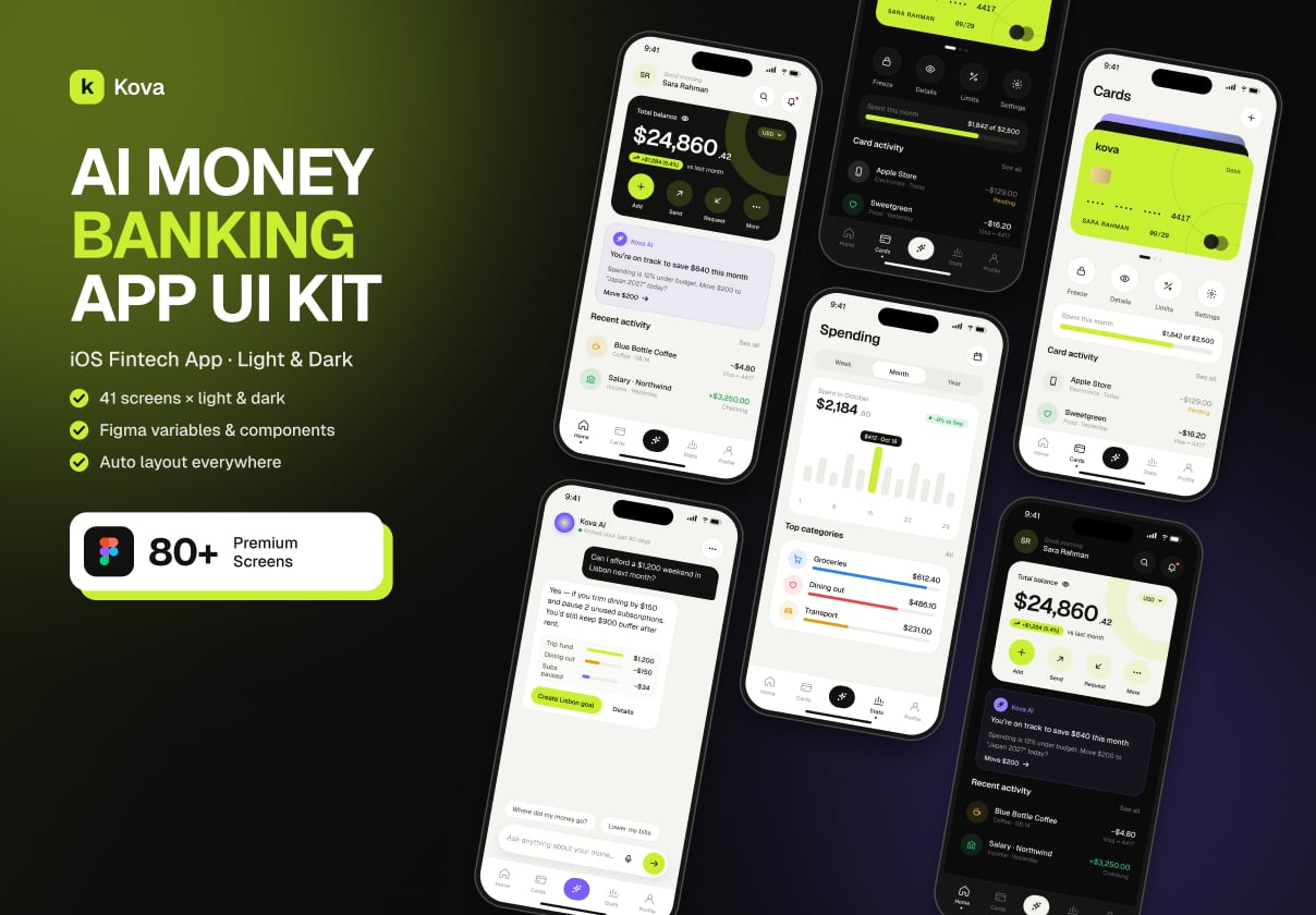 Kova - AI Money & Banking App UI Kit - Mobile design asset by UI8