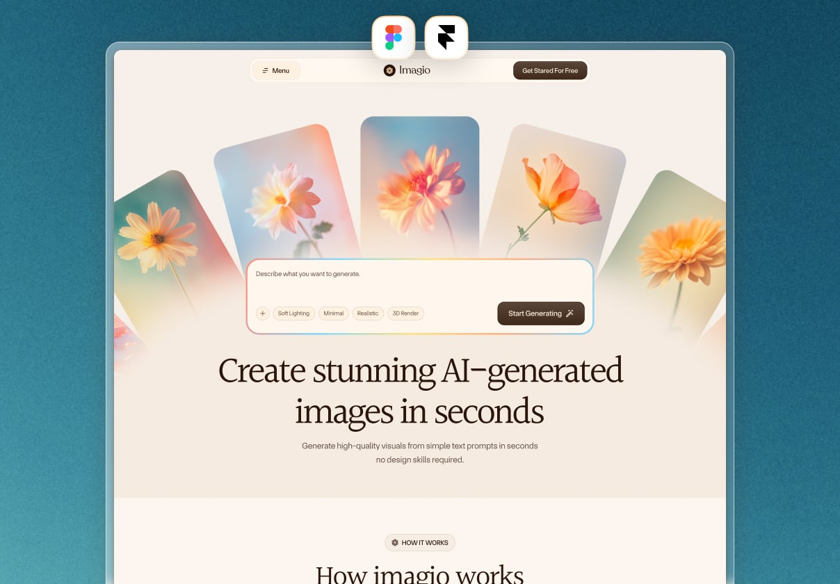 Imagio - AI Image Generator SaaS Figma & Framer Template - SaaS design asset by ui8
