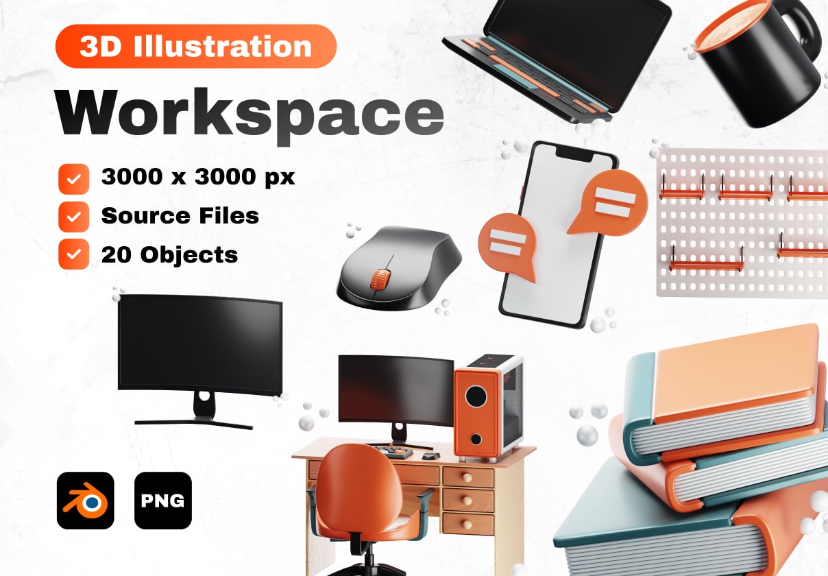 Workspace 3D Icon Set - design asset by UI8