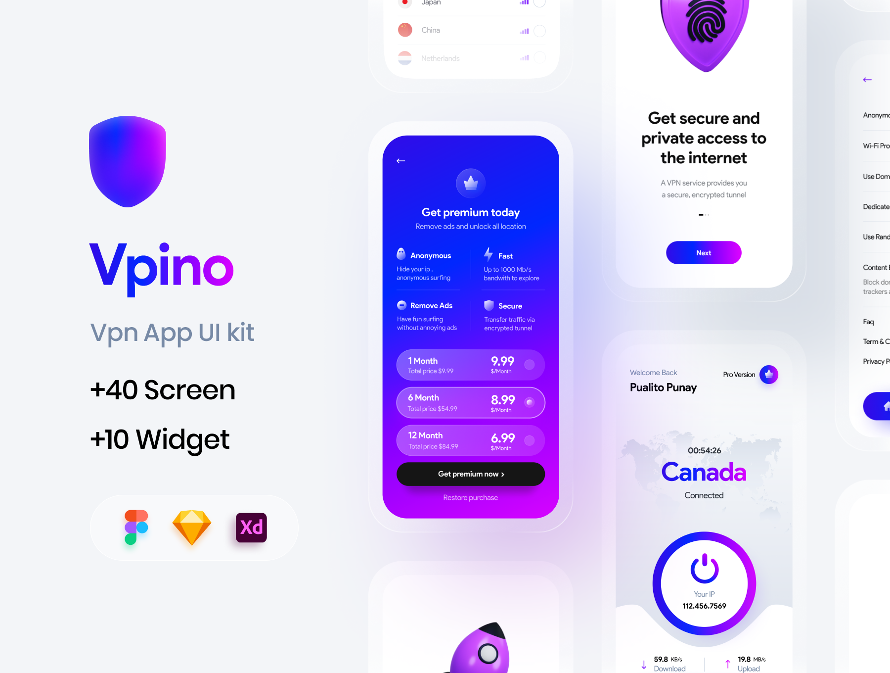 Vpino | Vpn app UI kit