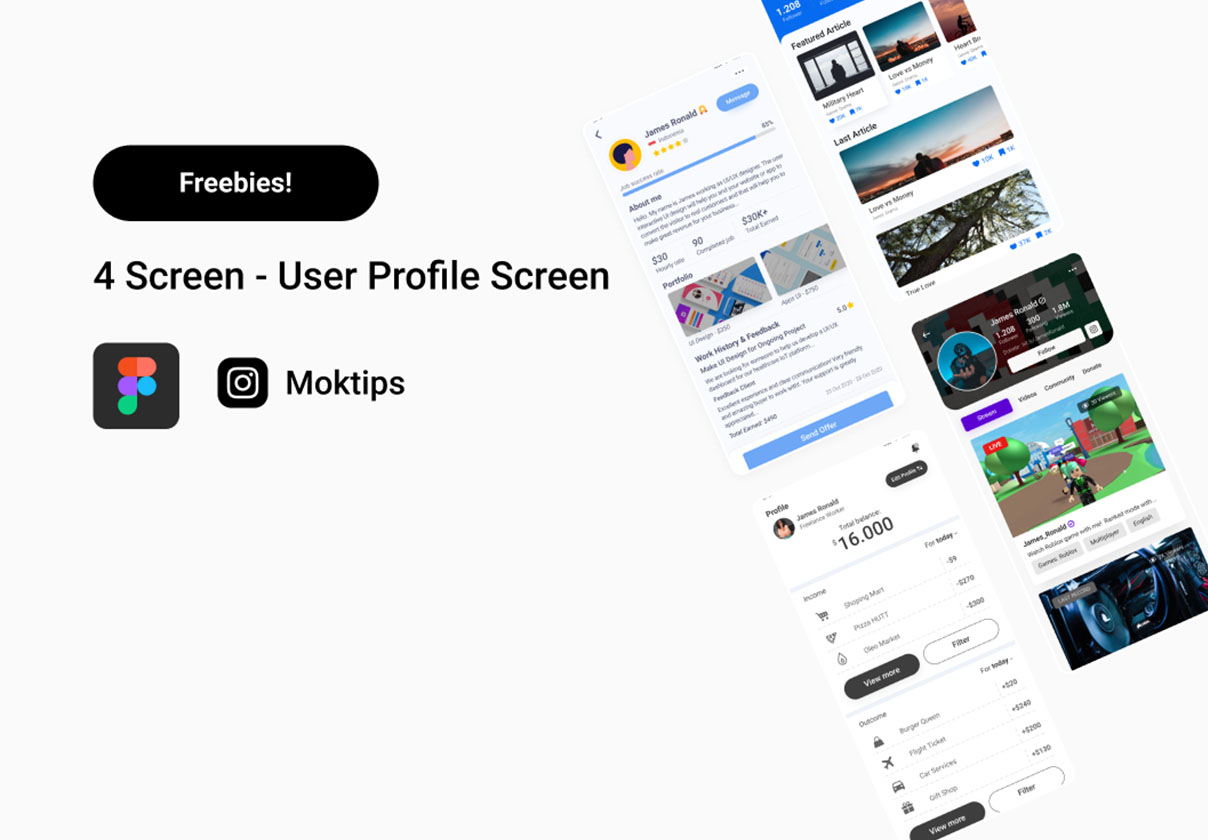 4 Screen Useer Profile - FREE — Design Freebies on UI8